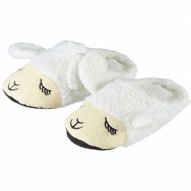 Cadeau kinderslofjes/sloffen lama/alpaca wit met anti slip zool voor