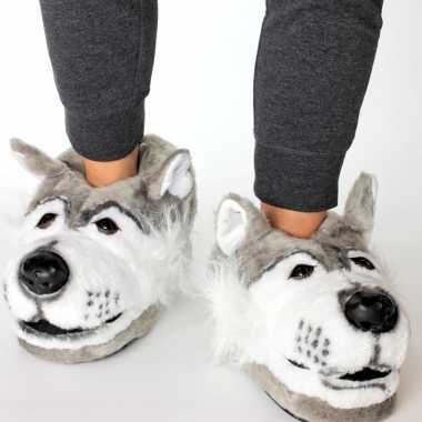 Dieren sloffen/sloffen grijze wolf voor kinderen maat 34 36