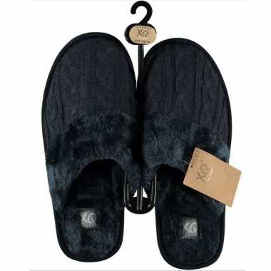 Donkerblauwe instap sloffen/sloffen met kabelpatroon voor heren