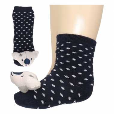 Donkerblauwe slofsokken baby met beertje