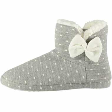 Grijze hoge huissloffen/sloffen stipjes print voor dames maat 41 42