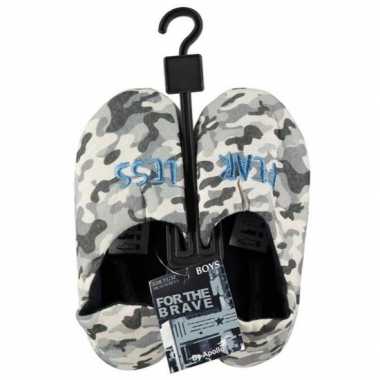 Grijze instapsloffen/sloffen met tekst voor jongens/kinderen