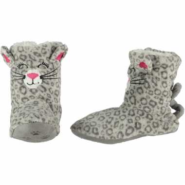 Hoge grijze panter/luipaard sloffen/sloffen voor dames