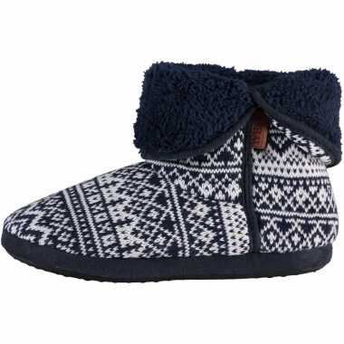 Hoge navy blauwe nordic patroon sloffen/sloffen voor heren