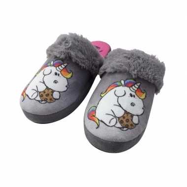 Instap pantoffel eenhoorn/pummeleinhorn grijs dames mt 41 42