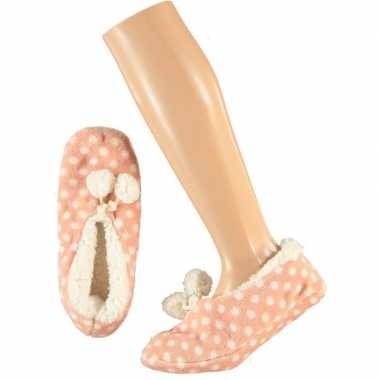 Roze ballerina huissloffen/sloffen stipjes print voor meisjes maat 28