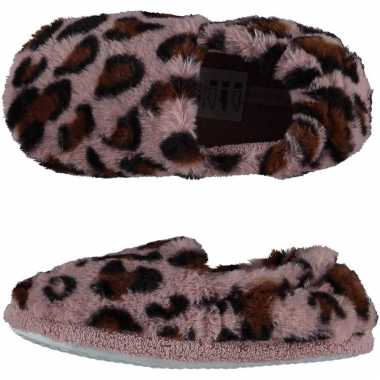 Roze panterprint/luipaardprint ballerina sloffen/sloffen voor meisjes