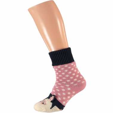 Roze slofsokken meisjes met uiltje