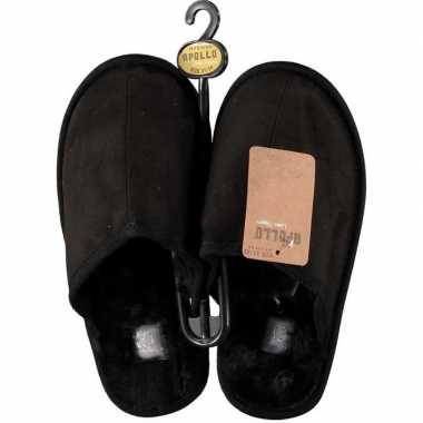Zwarte instapsloffen/sloffen met bont voor dames