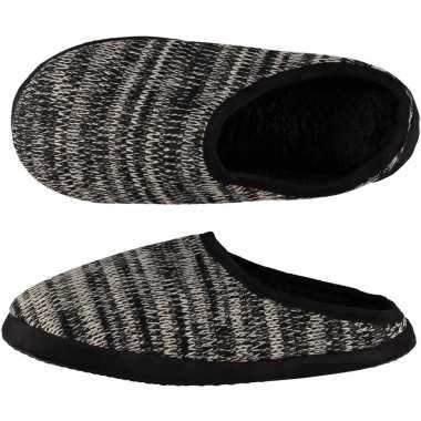 Zwarte/witte gebreide instap sloffen/sloffen voor heren
