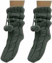 2x gebreide antraciet grijze huissokken