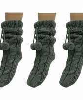 3x gebreide antracietgrijze huissokken