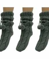 3x gebreide donkergrijze huissokken