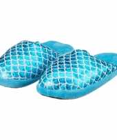 Cadeau kinderslofjes sloffen zeemeermin mermaid blauw met anti slip zool voor kinderen