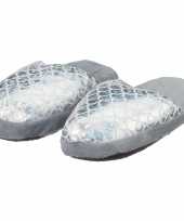 Cadeau kinderslofjes sloffen zeemeermin mermaid zilver met anti slip zool voor kinderen