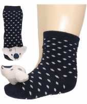 Donkerblauwe slofsokken baby met beertje