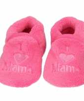 Kraamcadeau fuchsia roze babyslofjes sloffen love mama