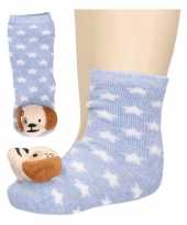 Lichtblauwe slofsokken baby met hondje